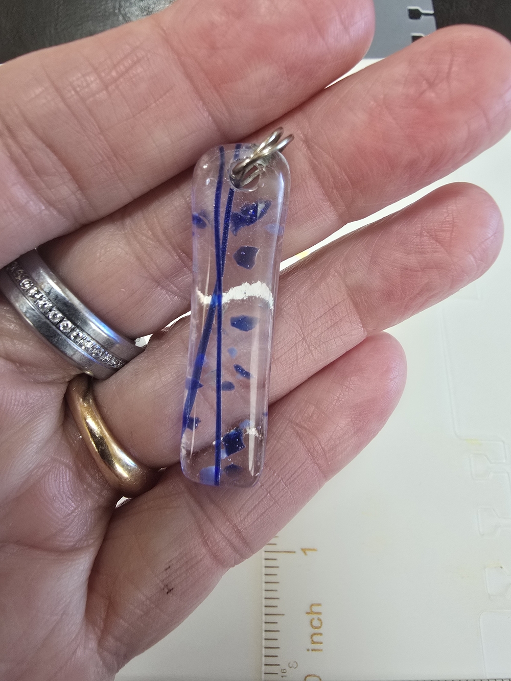 Handmade Clear Glass Pendant with Blue Accents - Women Jewelry